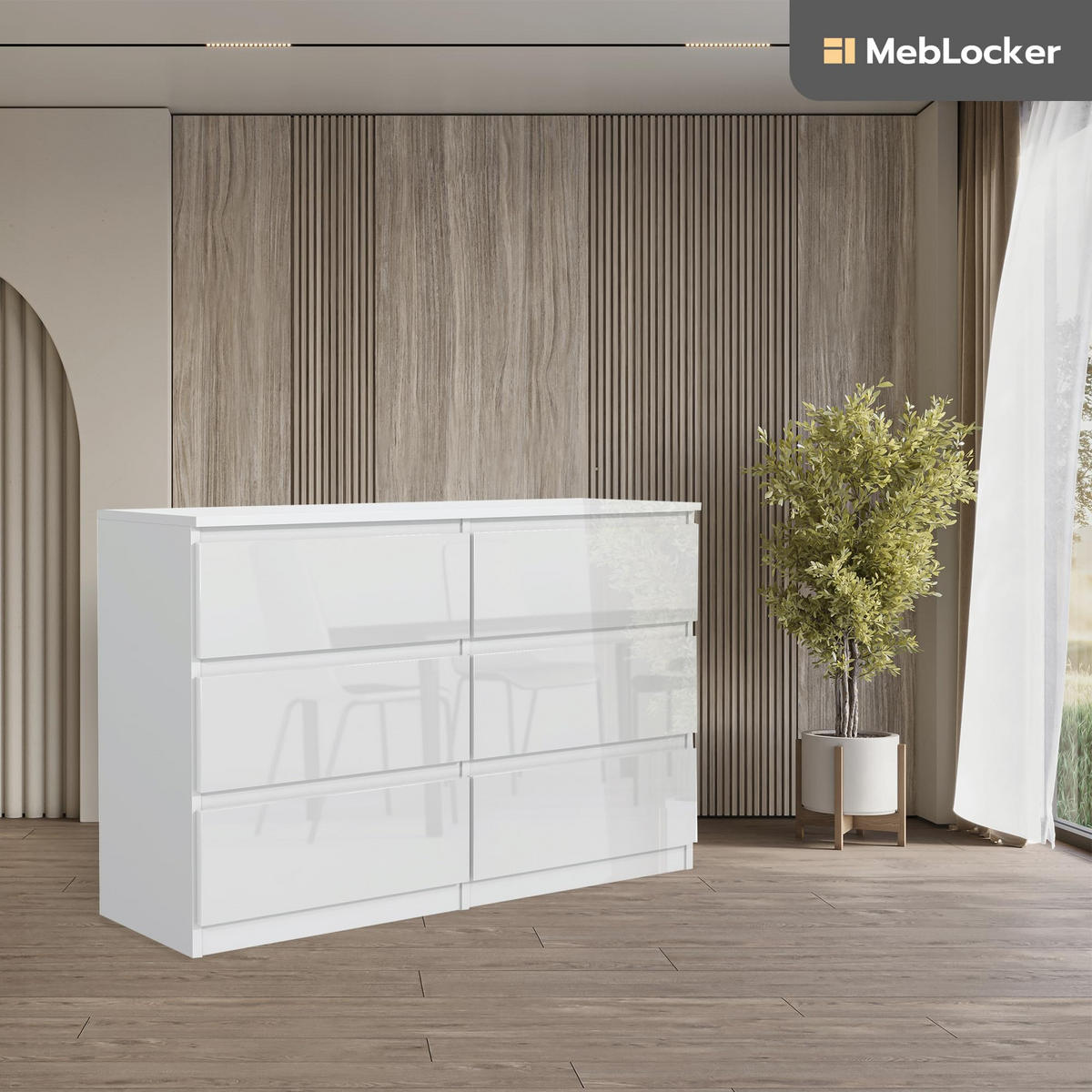 KOMMODE mit 6 Schubladen 120 cm Weiß mit HochglanzFronte - Weiß Hochglanz, Holzwerkstoff (120/78.5/39cm) - MebLocker