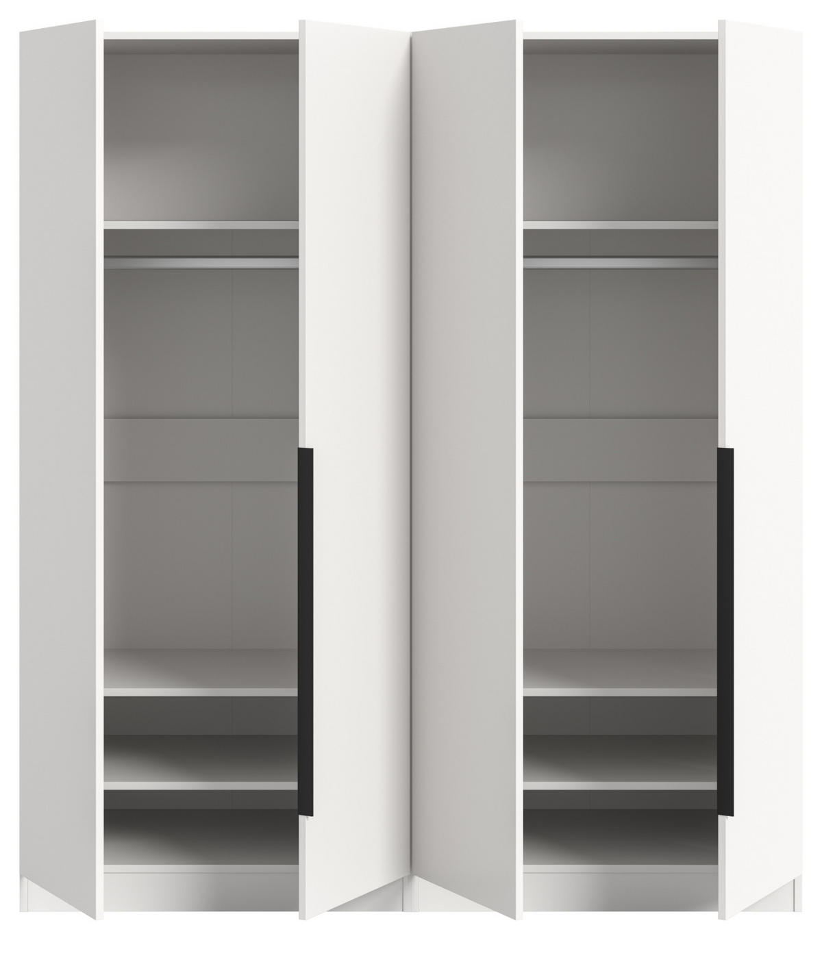 KLEIDERSCHRANK weiß 4-türig 160 x 181 cm, Drehtürenschrank mit Kleiderstange - Schwarz/Weiß, Holzwerkstoff/Kunststoff (160/181/52cm) - Inn.Furn