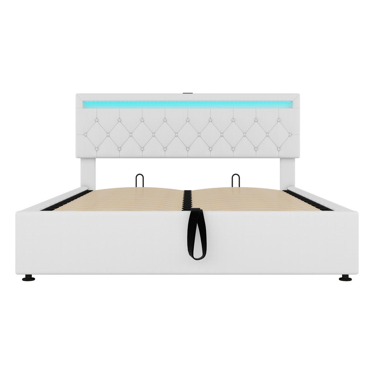 POLSTERBETT 160/200 cm Weiß mit LED-Beleuchtung und hydraulischem Stauraum - Weiß, Textil (160/200cm) - OKWISH
