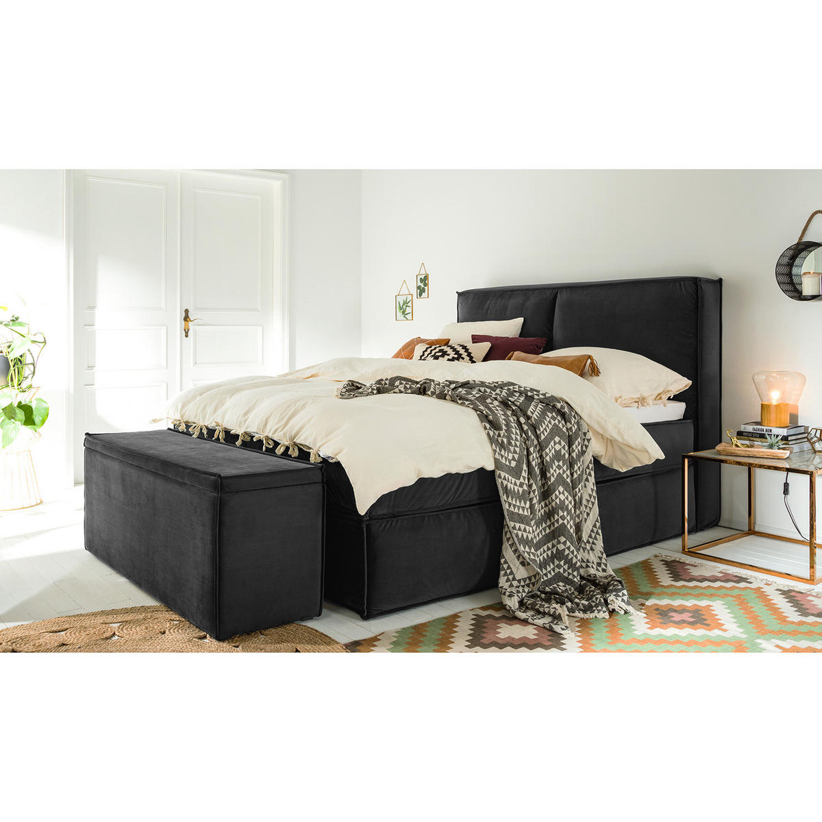 BETTTRUHE - Samt - Grau, Kunststoff/Textil (140/51/40cm) - home24