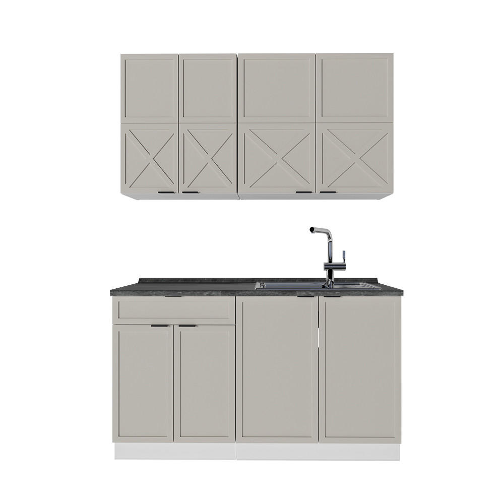 SINGLEKÜCHE Fame-Line GrauBeige/Weiß 140 cm, AP Anthrazit - Weiß/Grau, Holzwerkstoff (140/81.6/60cm) - Vicco