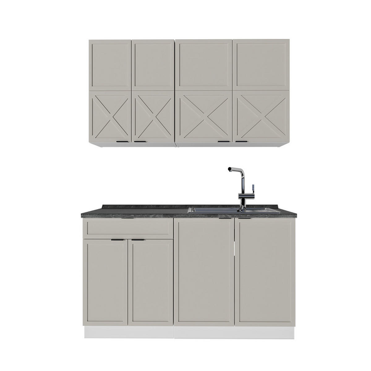 SINGLEKÜCHE Fame-Line GrauBeige/Weiß 140 cm, AP Anthrazit - Greige/Weiß, Holzwerkstoff (140/81.6/60cm) - Vicco