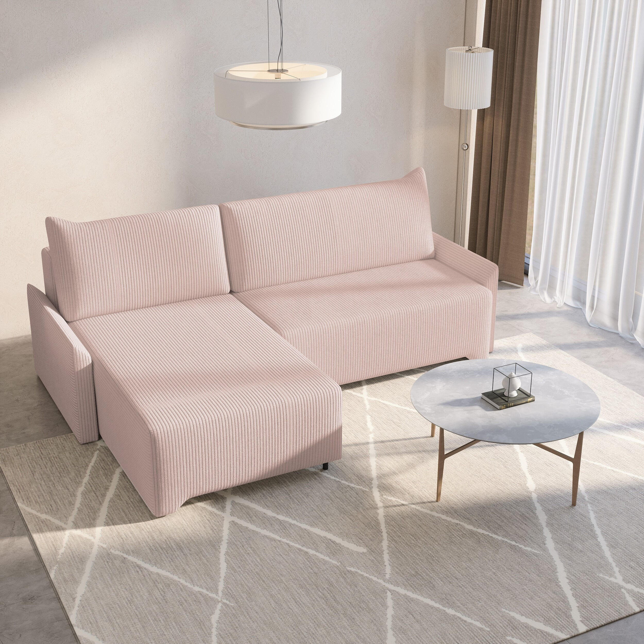 Thumbnail - Möblo Eckschlafsofa, Rosa, Holzwerkstoff, 4-Sitzer, L-Form, 245x174 cm, Wohnzimmer, Sofas & Couches, Wohnlandschaften, E...