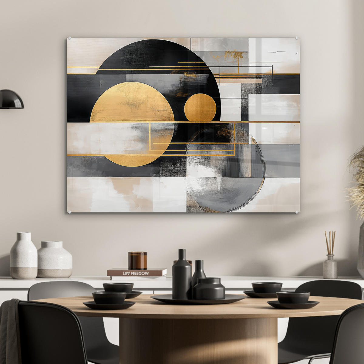 ACRYLGLASBILD Abstrakt - Gold - Silber - Formen - Ästhetisch - Modern 80x60 cm - Goldfarben, Glas (80/60cm) - MuchoWow