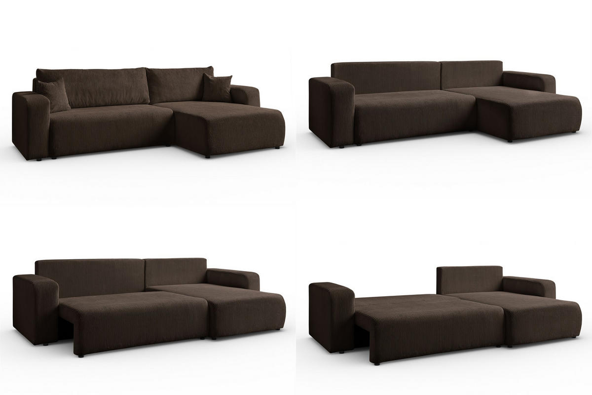 ECKSOFA Sofia in L-Form 277 x 143 cm Schlaffunktion Bettkasten Couch Cord universale Seite, braun - Braun, Kunststoff (143/83/277cm) - Margaret Hadas24