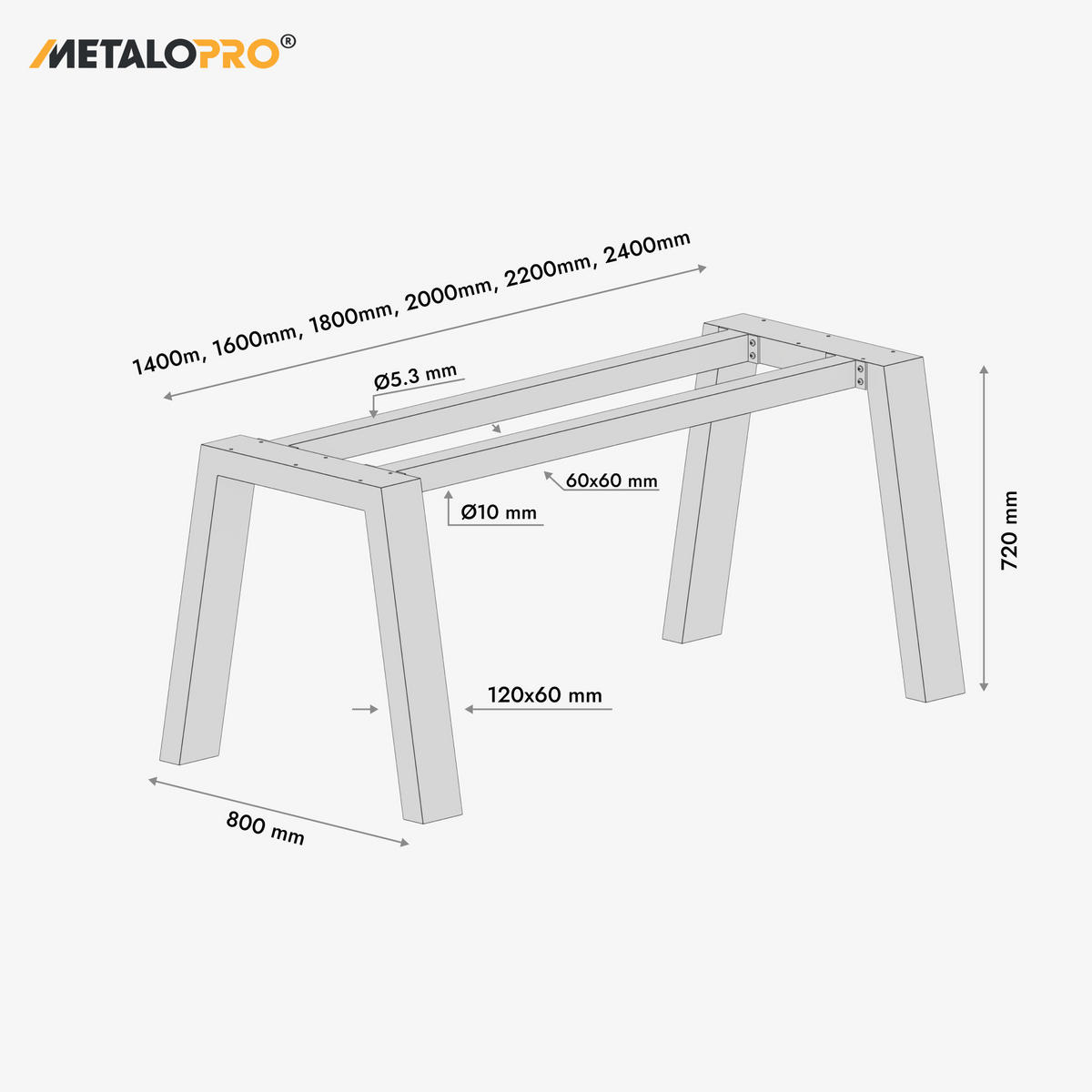 TISCHBEINE Thusia Extreme Schwarz Metall 200/80/72 cm - Schwarz, Metall (80/72/200cm) - Metalo Pro