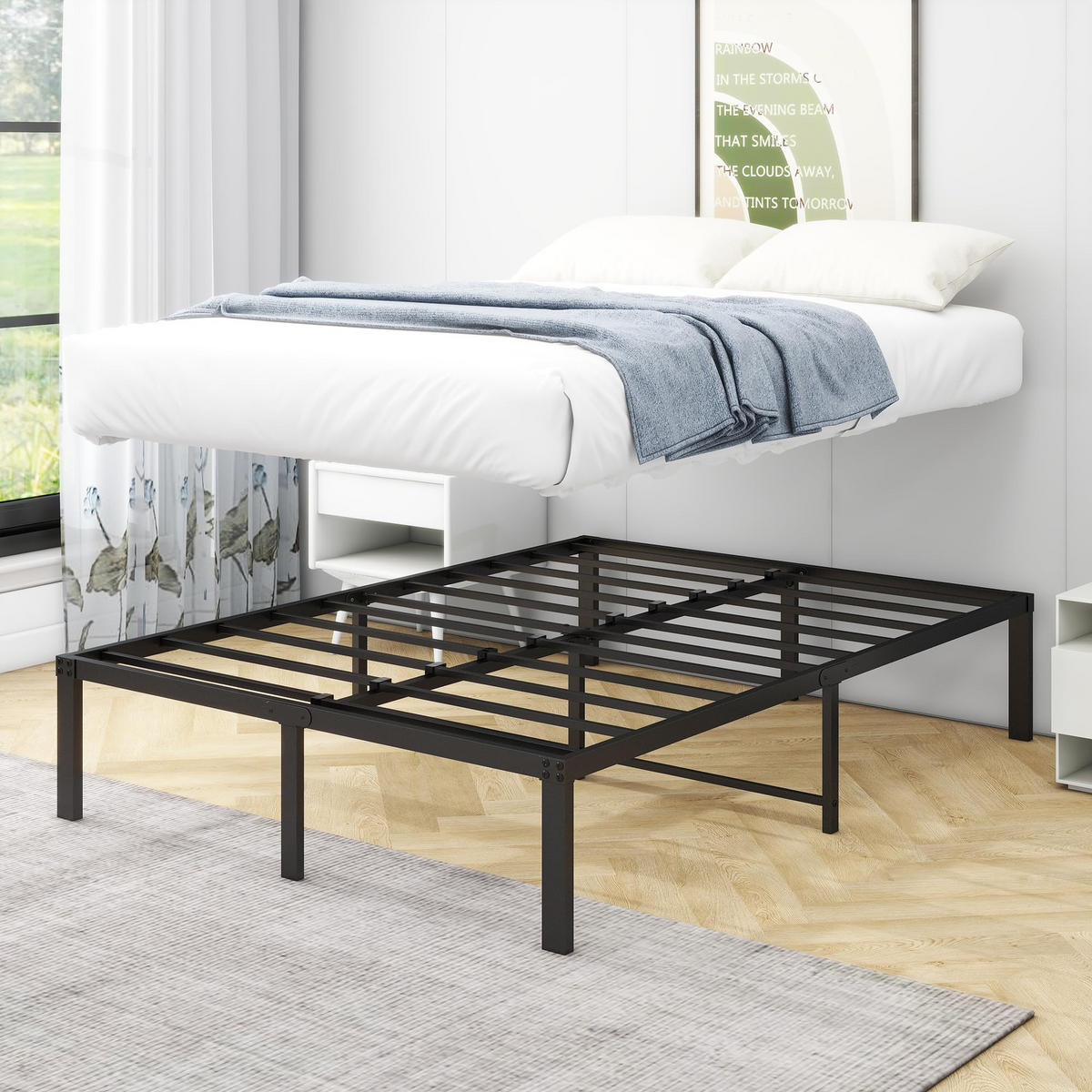 BETT Metall 120x200 cm Schwarz mit Stauraum - Schwarz, Metall (120/200cm) - Meubliv