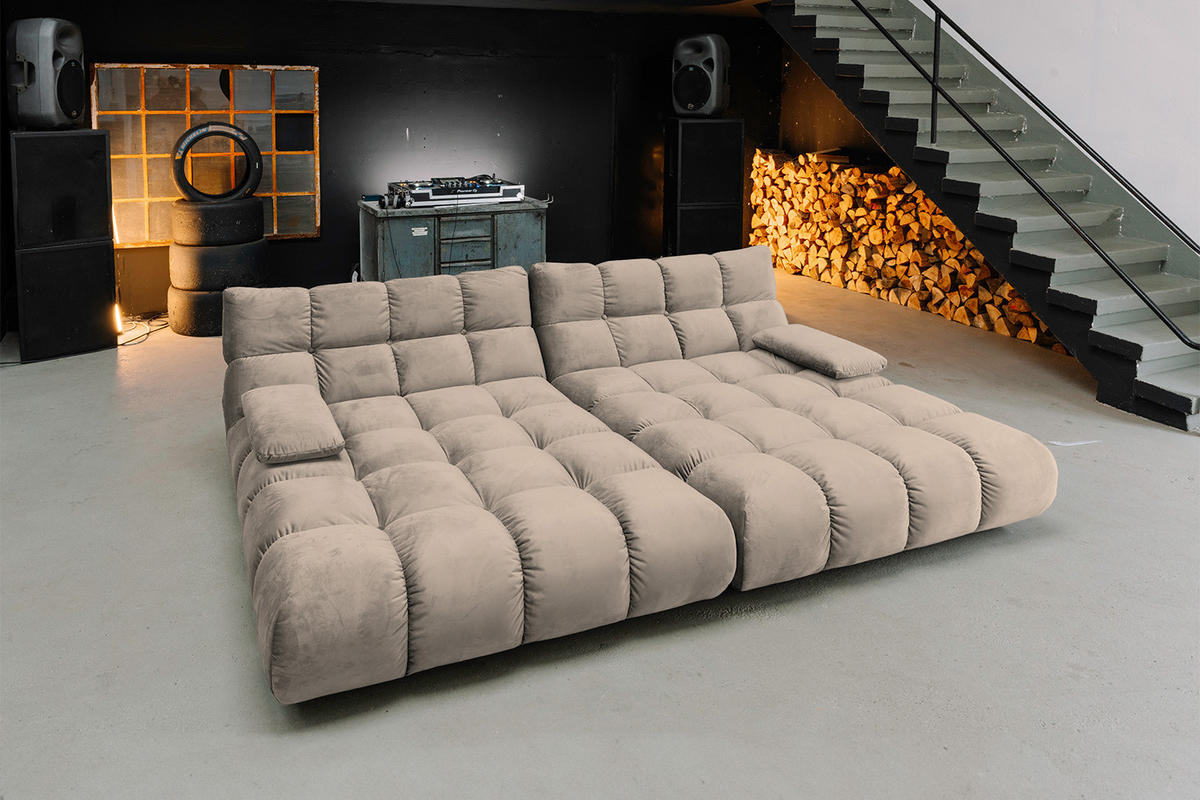 BIG SOFA VIVIEN Braun Velvet - Dunkelbraun/Schwarz, Kunststoff/Textil (296/85/178cm) - KAWOLA