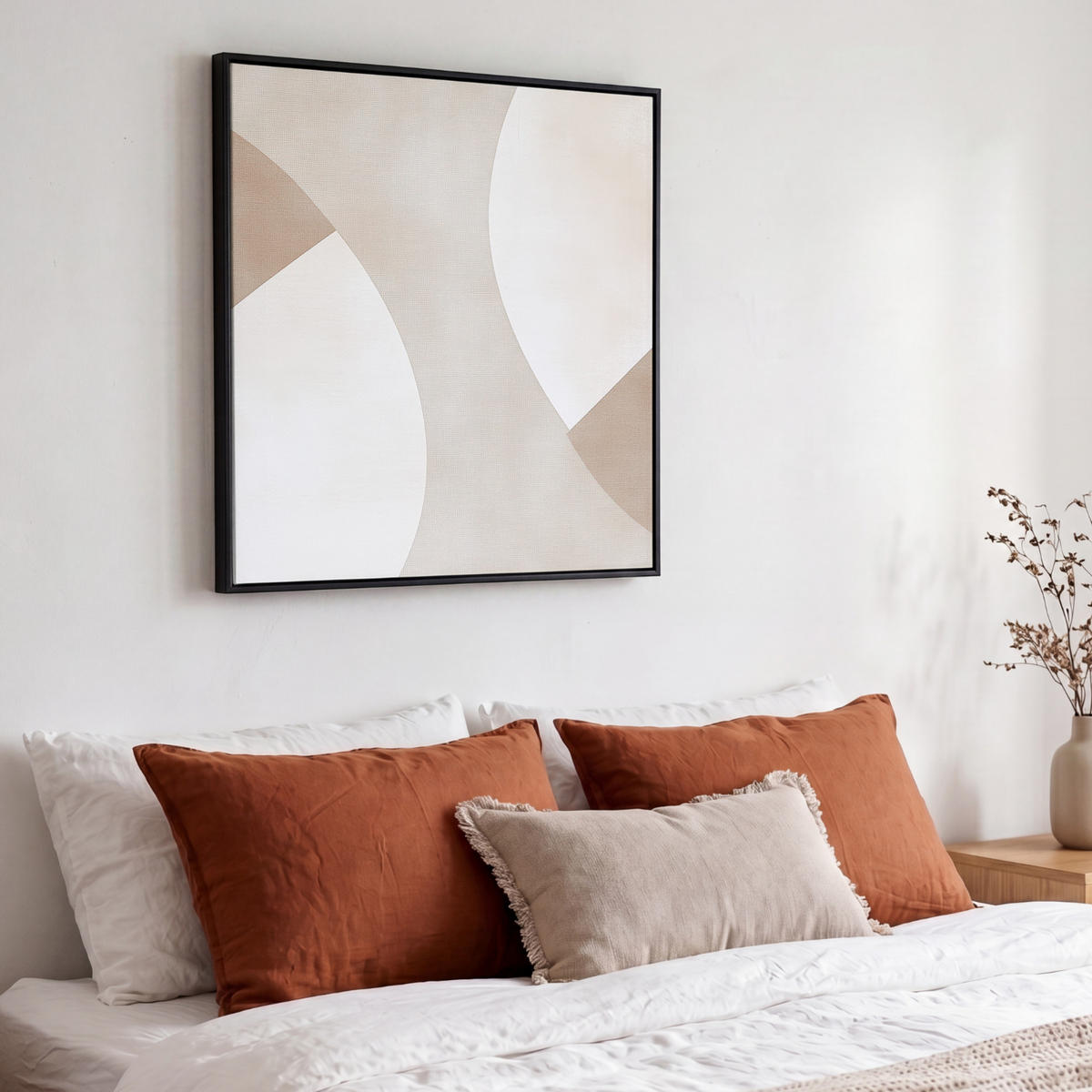 LEINWAND Bilder mit Rahmen - Braun - Japandi - Abstrakt - 50x50 - Sandfarben, Textil (50/50cm) - MuchoWow