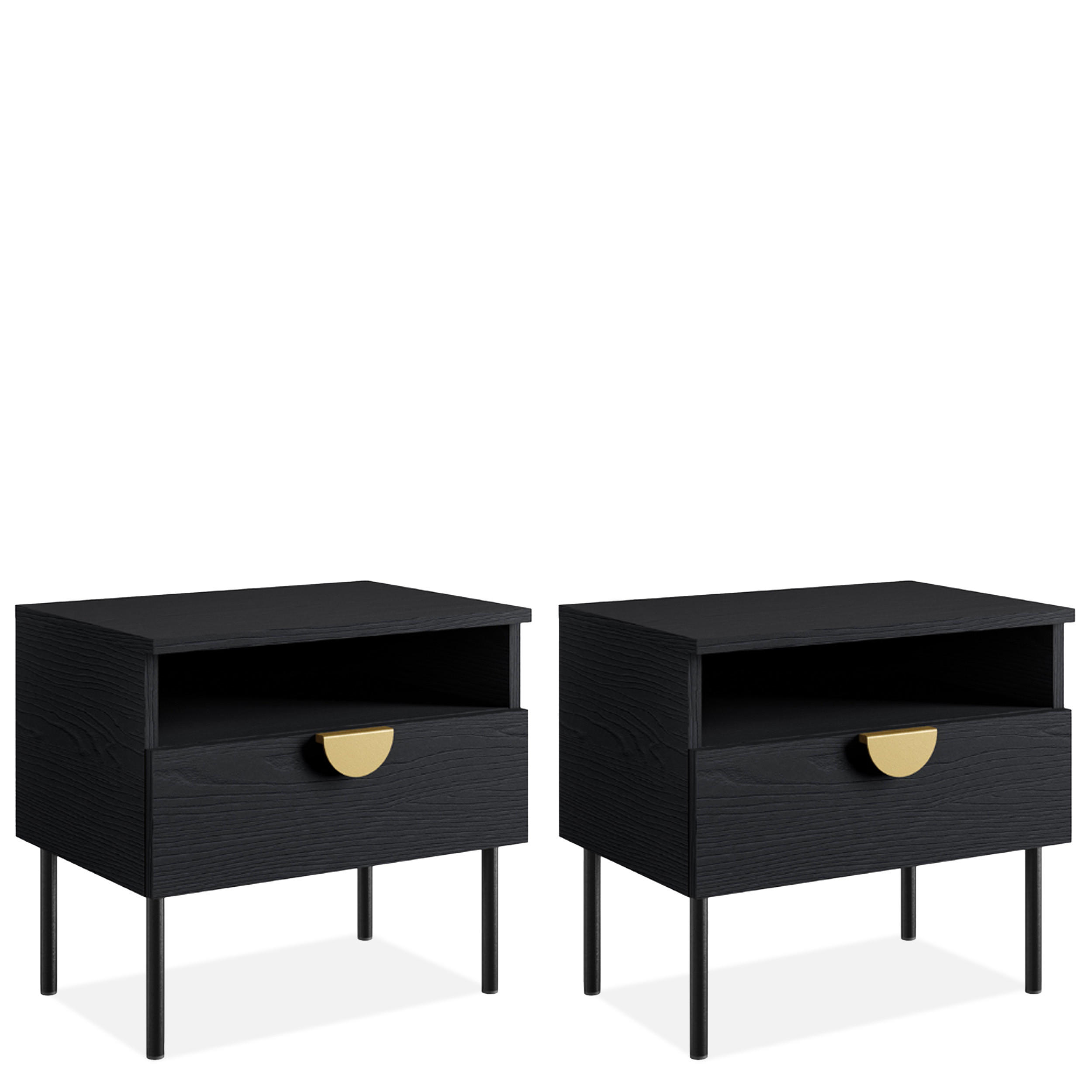 NACHTTISCH VIDIS Nachtschrank 2-er Set, Modern - Schwarz, Holzwerkstoff (50/46/35cm) - KONSIMO®