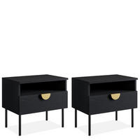 NACHTTISCH VIDIS Nachtschrank 2-er Set, Modern - Schwarz, Holzwerkstoff (50/46/35cm) - KONSIMO®