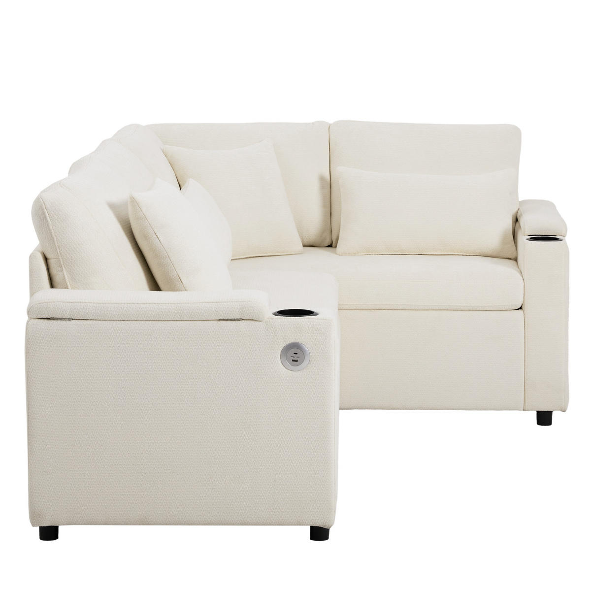 SCHLAFSOFA 206.5x141x86 cm aus Chenille L-förmiges 4-Sitzer, beige - Beige, Textil (141/206.5cm) - Luhomfu