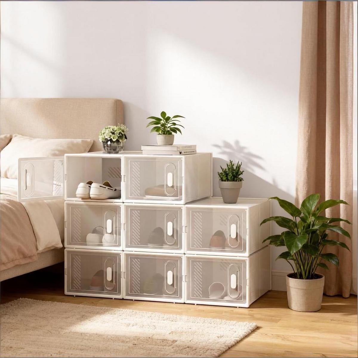 SCHUHAUFBEWAHRUNGSBOX Transparent und Weiß 8er-Set 50/35,5/70 cm - Transparent, Kunststoff (50/70/35.5cm) - PANGIVO