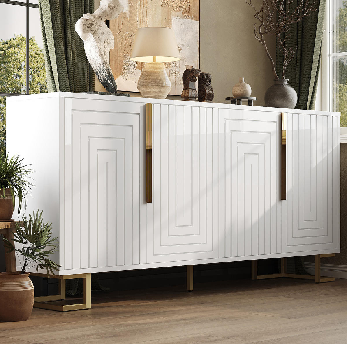 SIDEBOARD mit 2 Türen 152 x 40 x 75 cm Weiß - Weiß, Holzwerkstoff (40/75/152cm) - Meubliv