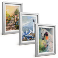 BILDER SET 3er Set - 20x30 cm Silberner Rahmen - Landschaft Leuchtturm Pferd Mädchen - Silberfarben, Kunststoff (20/30cm) - TULUP