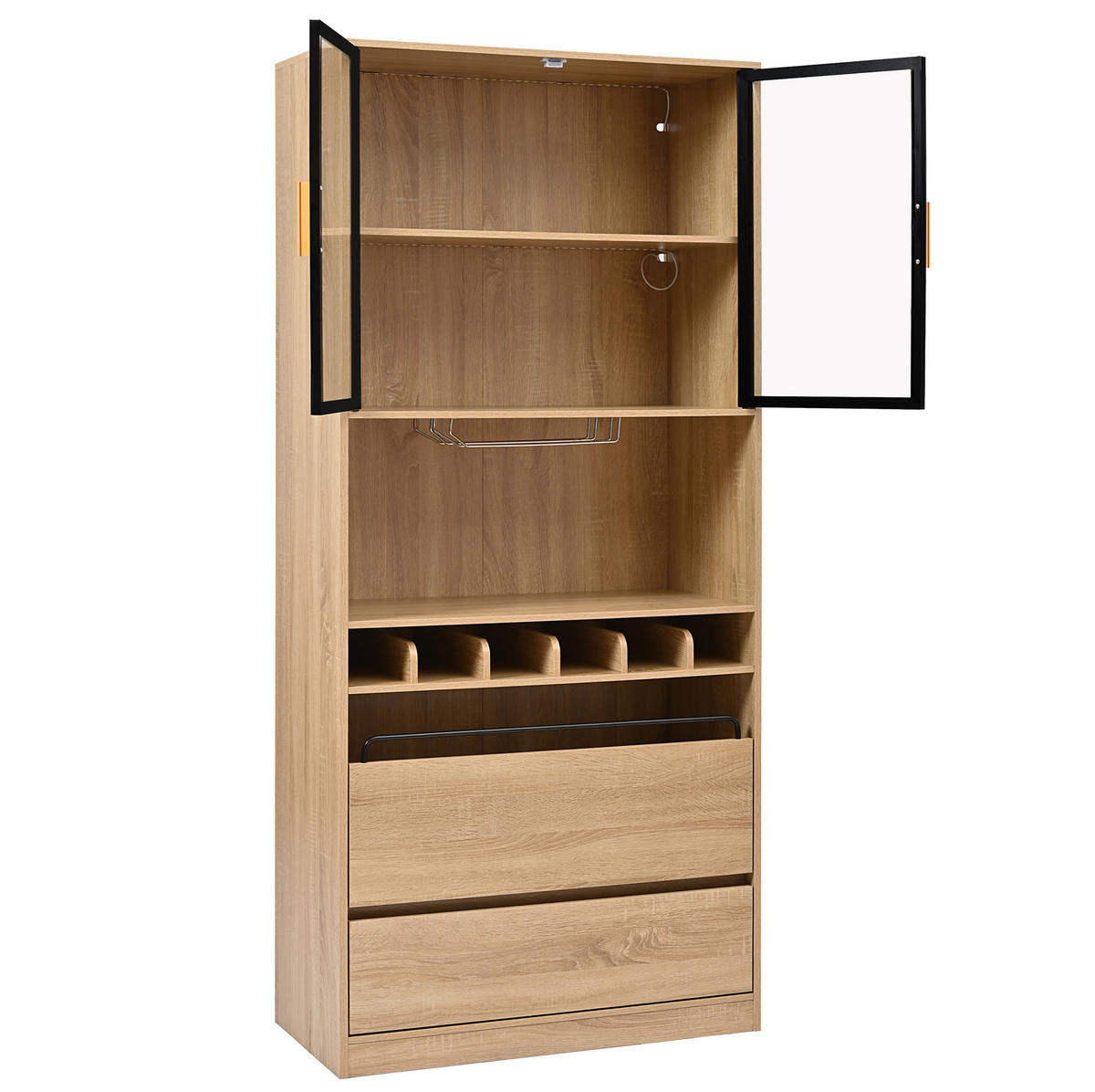 VITRINE 180 cm aus MDF mit Glastüren und LED-Beleuchtung Natur - Naturfarben, Holzwerkstoff (80/180/40cm) - Modenvie