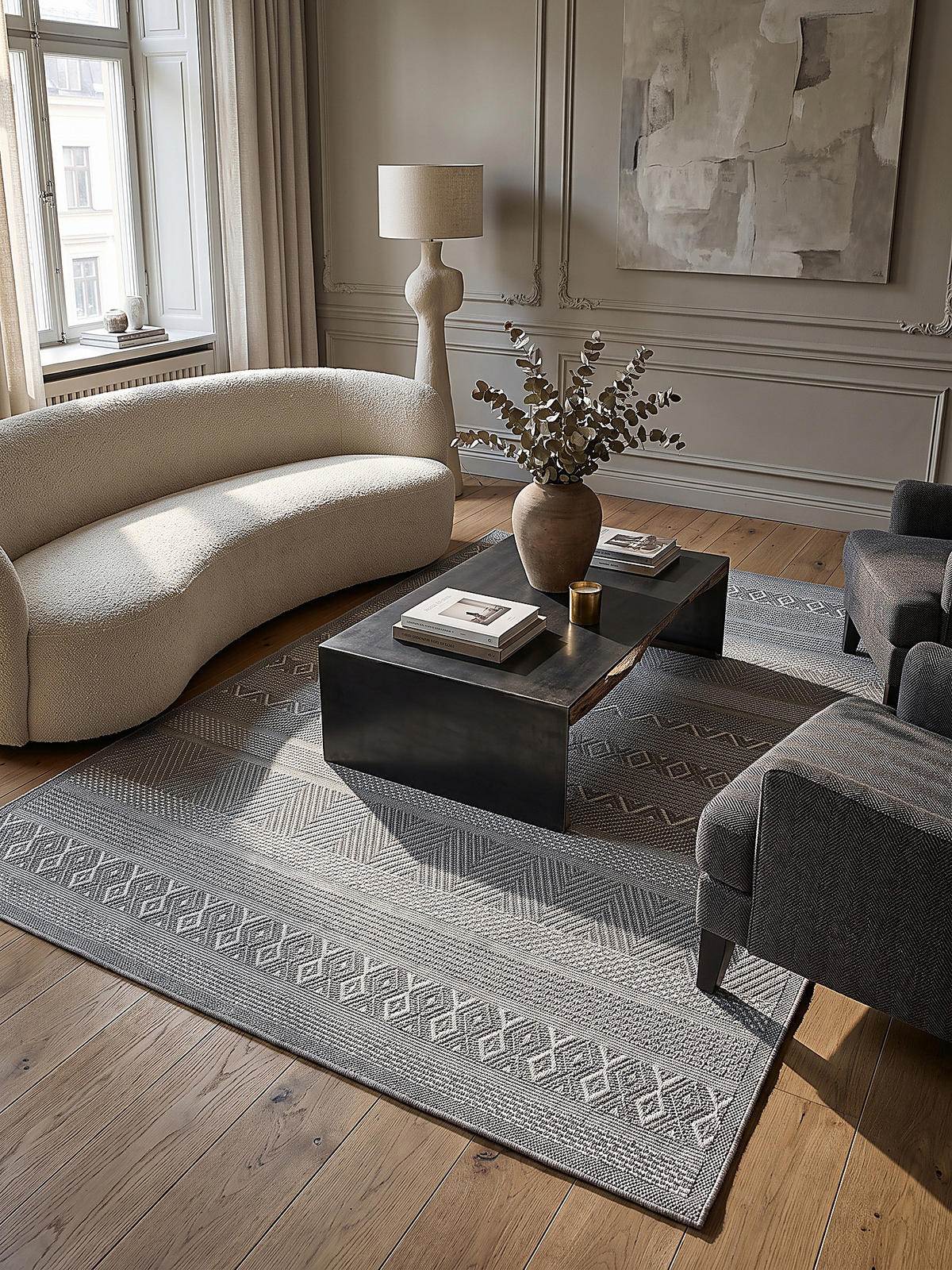TEPPICH Flachgewebe ESERA Gestreift Polypropylen Grau 160 x 160 cm - Grau, Textil (160/160cm) - KADIMA DESIGN