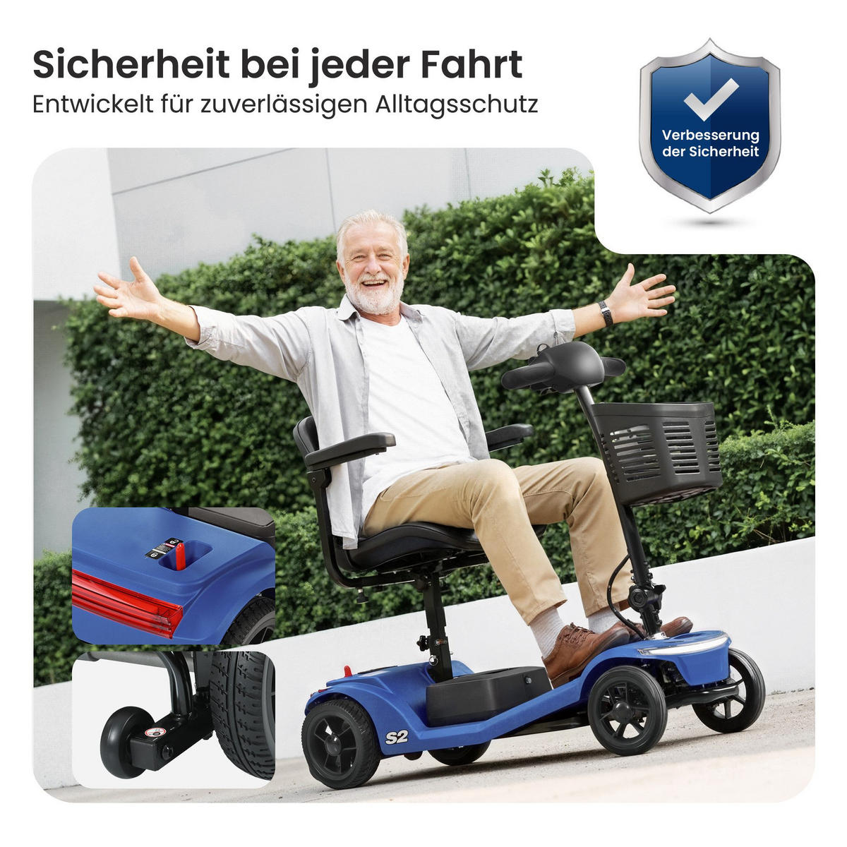 ELEKTROMOBIL mit vier Rädern für Senioren, Tragkraft 136 kg, Geschwindigkeit 6 km/h - Blau, Metall (99.9/82/48.5cm) - Gisaae