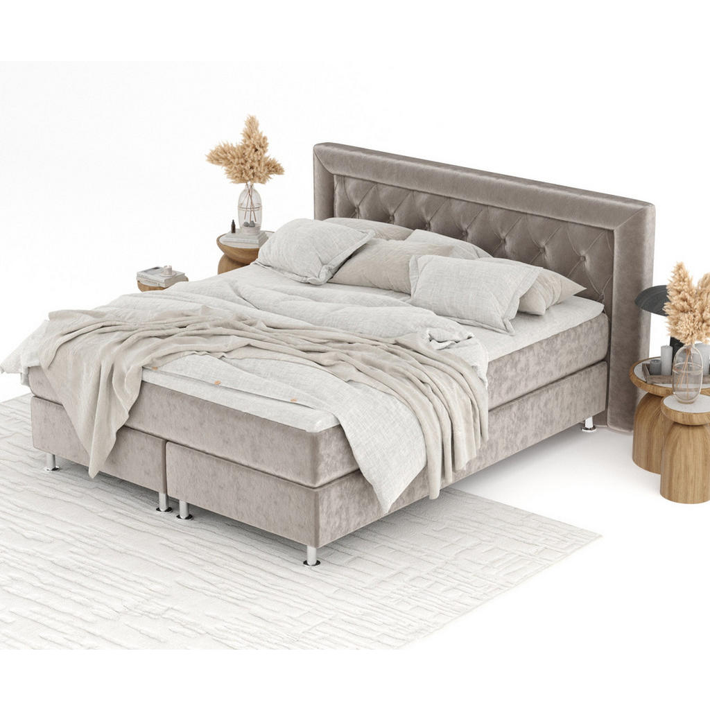 Thumbnail - Maison de Reve Boxspringbett, Taupe, Textil, Buche, Kiefer, H3, Höhe ca. 21 cm, 180x200 cm, Oeko-Tex® Standard 100, FSC ...