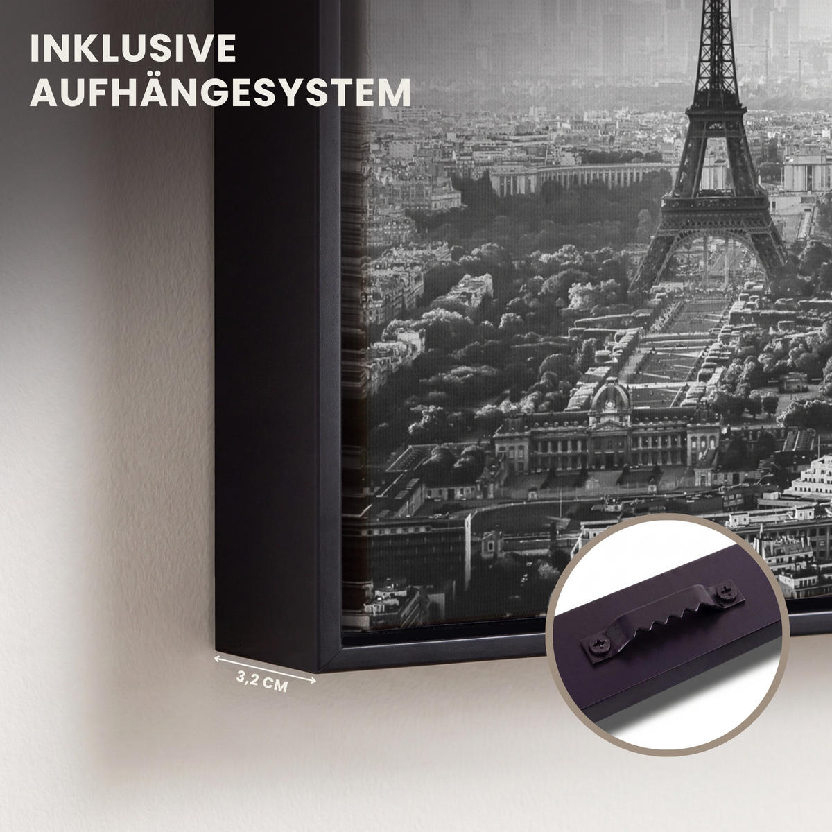 LEINWAND Bilder mit Rahmen - Paris - Skyline - Eiffelturm - Stadt - Wolken - 20x20 - Dunkelgrau, Textil (20/20cm) - MuchoWow