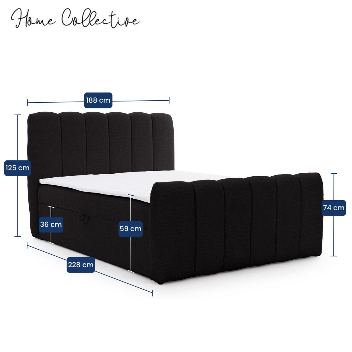 BOXBETT mit Topper und Stauraum 180x200 cm in Schwarz - Schwarz, Textil (180/200cm) - Home Collective