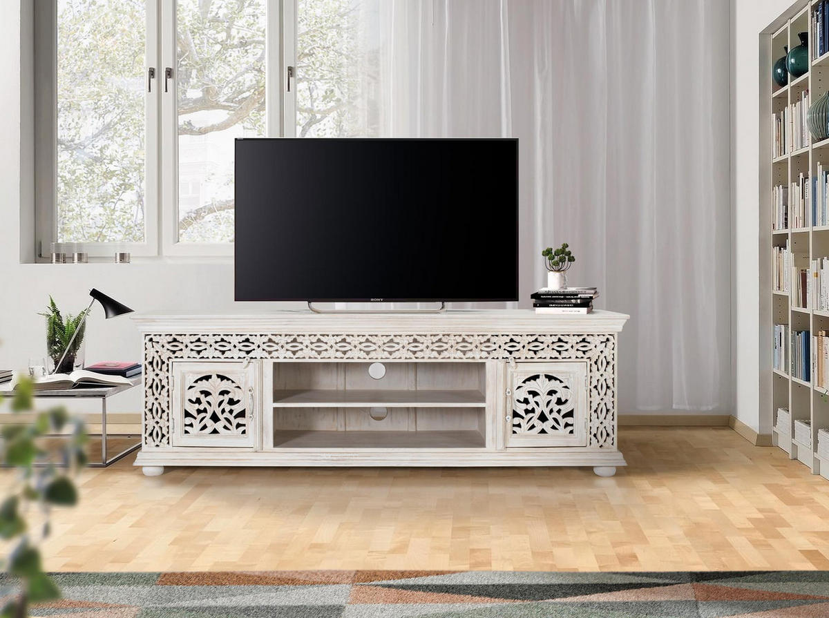 TV-SCHRANK aus gealtertem weißem Mangoholz - Perlmutt, Holz (180/60/40cm) - Giner y Colomer