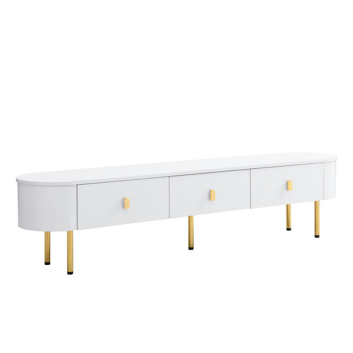 TV-SCHRANK Lowboard Weiß goldene Griffe & Beine geschwungene Ecken - Weiß, Holz (41.91/27.94/45.08cm) - FLIEKS