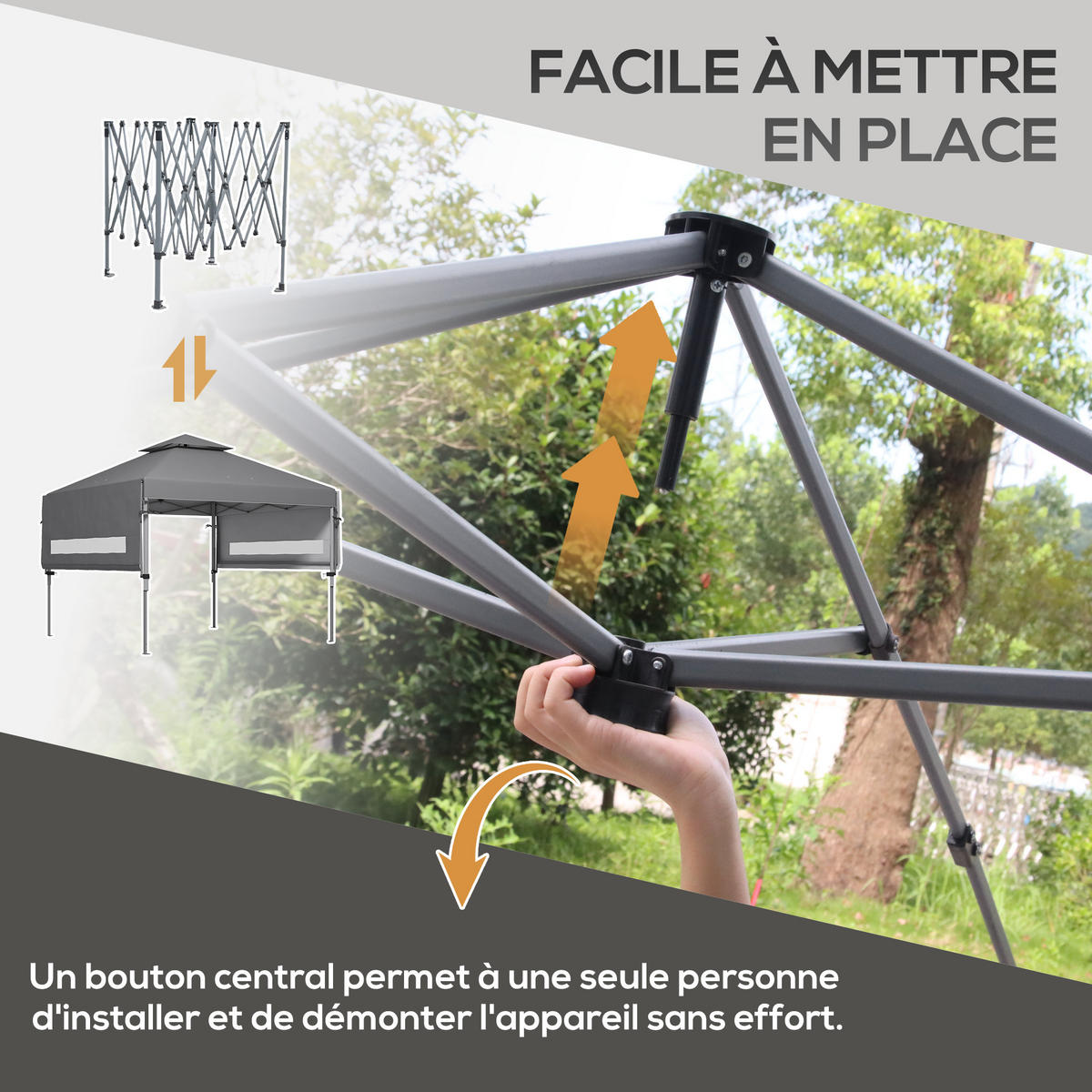 PAVILLON DE-13972 Pop-up 5/3 m, 2 Seitenwände - Grau, Metall (300/290/500cm) - ComfortXL