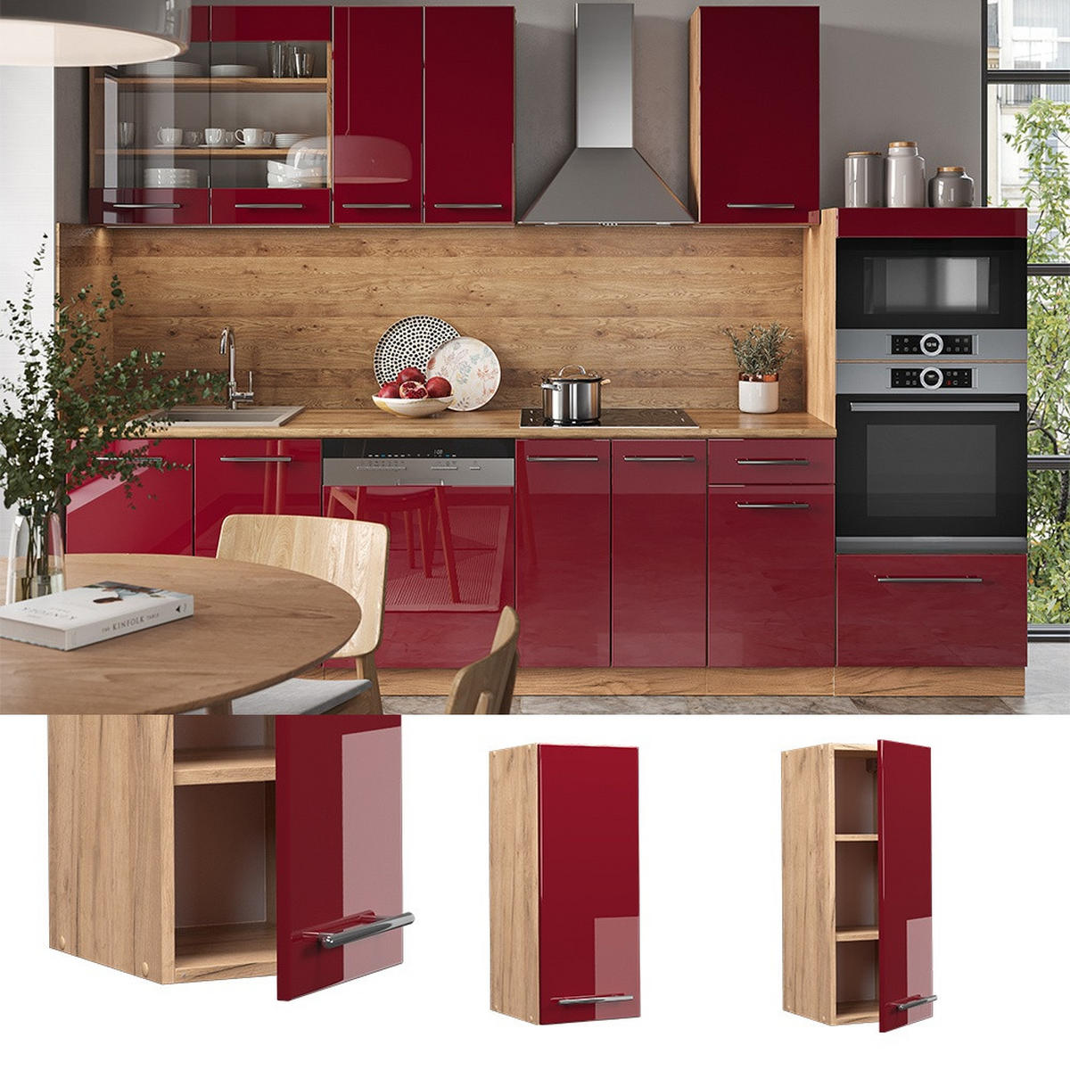 DULAP DE PERETE Fame-Line Bordeaux lucios ridicat 30 cm - stejar miere/bordo, compozit lemnos (30/72/34.1cm) - Vicco