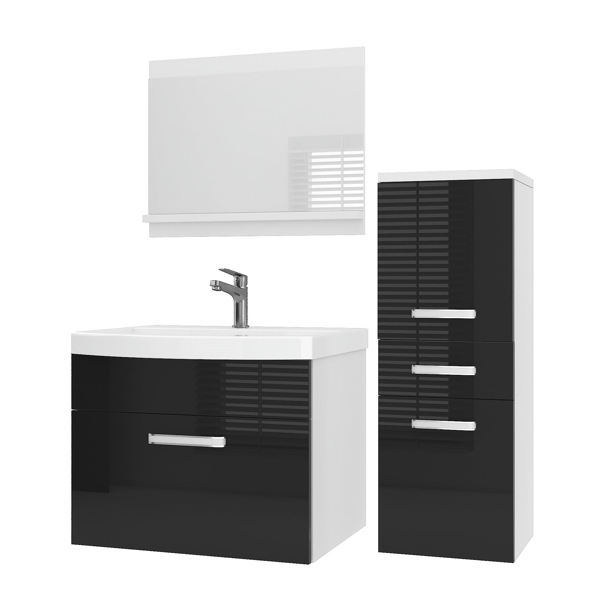 BADMÖBEL Badezimmer SET PRI P2, Schwarz Hochglanz, 90 cm - Schwarz Hochglanz, Holz (38.7/81/90cm) - B BELINI GROUP