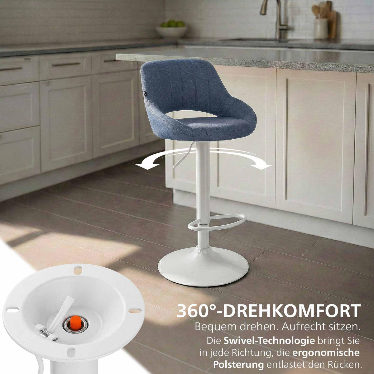 BARHOCKER Stoff Blau - Blau/Weiß, Textil/Metall (47/85/48cm) - CLP