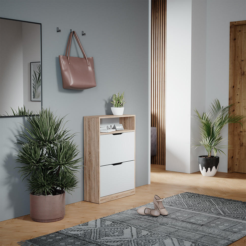 SCHUHKIPPER Luca Weiß/Sonoma 59 x 89.5 cm mit 2 Fächern - Sonoma Eiche, Holzwerkstoff (59/89.5/22cm) - Vicco
