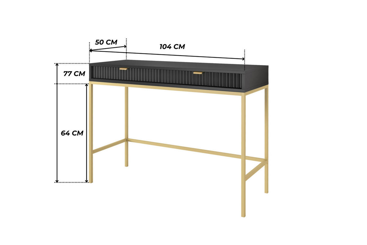SCHWARZER Moderner Geriffelter Konsolentisch KIOTO T2SZ (Gold Gestell, Vollauszug) - Goldfarben/Schwarz, Holzwerkstoff/Metall (50/104/77cm) - Ravio