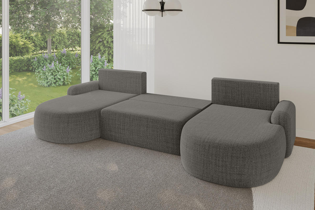WOHNLANDSCHAFT mit Schlaffunktion und Bettkasten LIRA-U - 335x172x89 Grau - Grau, Holzwerkstoff/Textil (335/89/172cm) - ALTDECOR