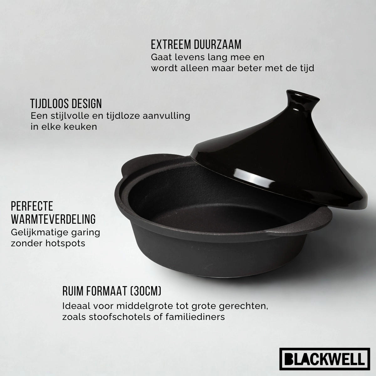 TAGINE Gusseisen - Schwarz ø 30 cm / 3 Liter - ohne Antihaftbeschichtung - Schwarz, Keramik (30cm) - Blackwell