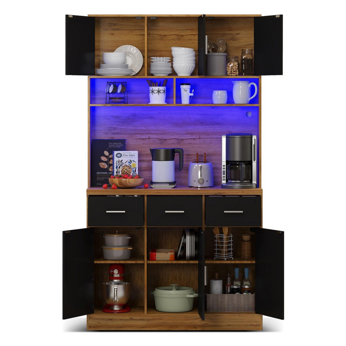 BUFFET 100x40x180cm in Naturfarbene Schrank - Schwarz, Holz (40/180/100cm) - KOMHTOM