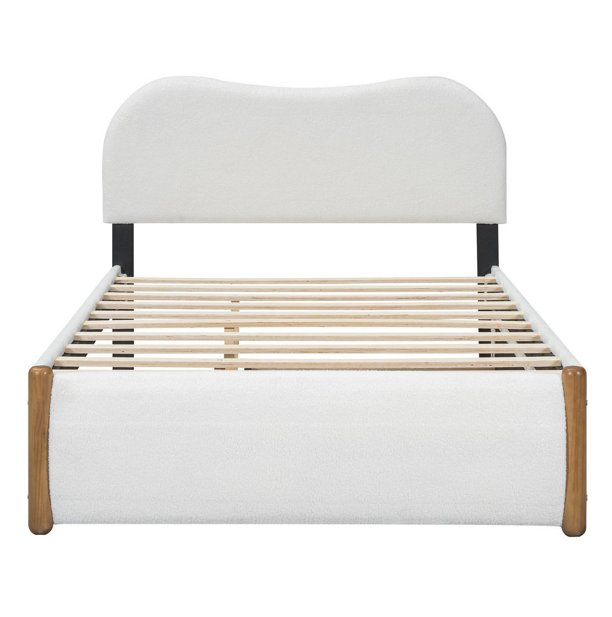 POLSTERBETT 140/200 cm mit gepolstertem Kopfteil und ausziehbarem Rollbett - Weiß, Textil (140/200cm) - BEAOK
