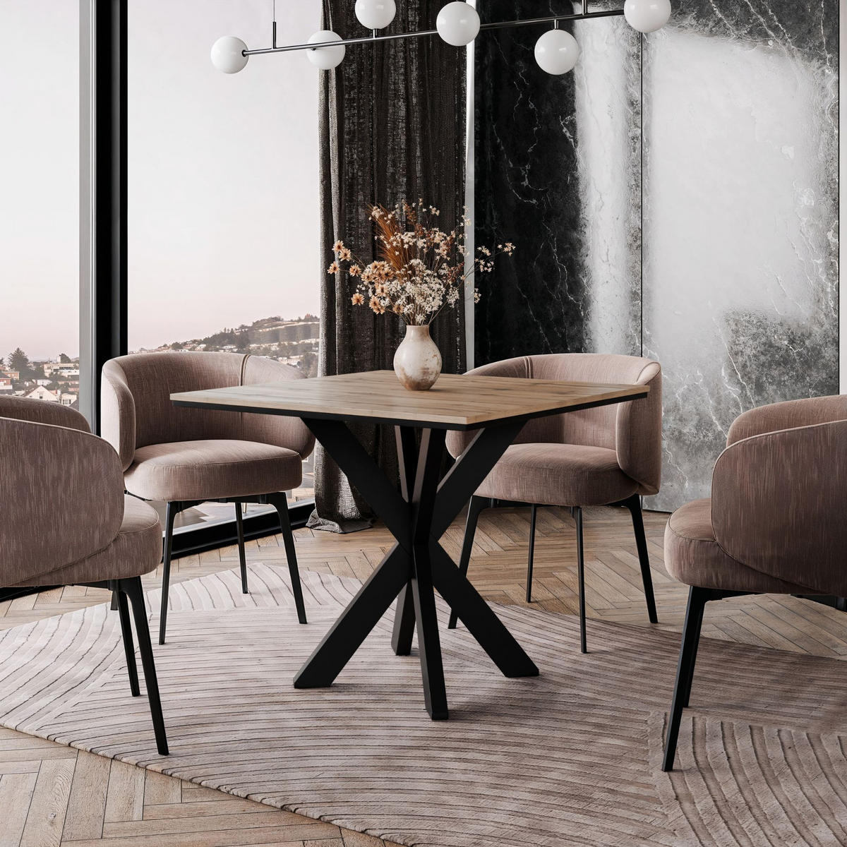 ESSTISCH Wotan Eiche Holzoptik 90x90 cm - Eiche Wotan/Schwarz, Holzwerkstoff (90/90/76.5cm) - PROSPERO