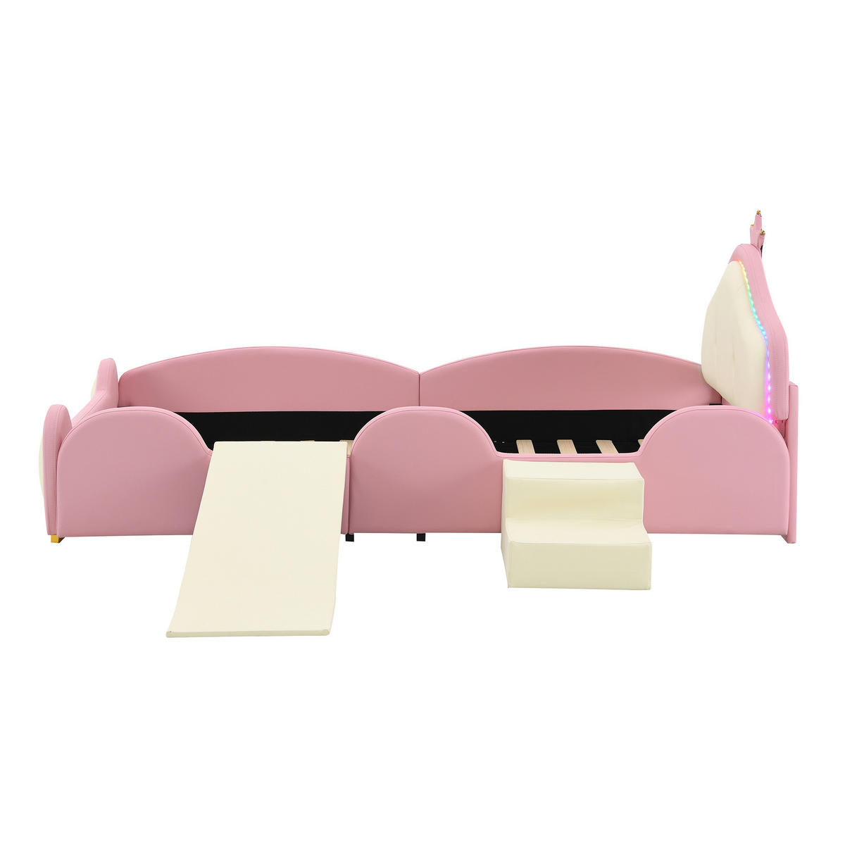 KINDEREINZELBETTEN aus Kunststoff 90x200 cm in Rosa mit LED, Rutsche & Treppe - Rosa, Kunststoff (90/200cm) - Modfu