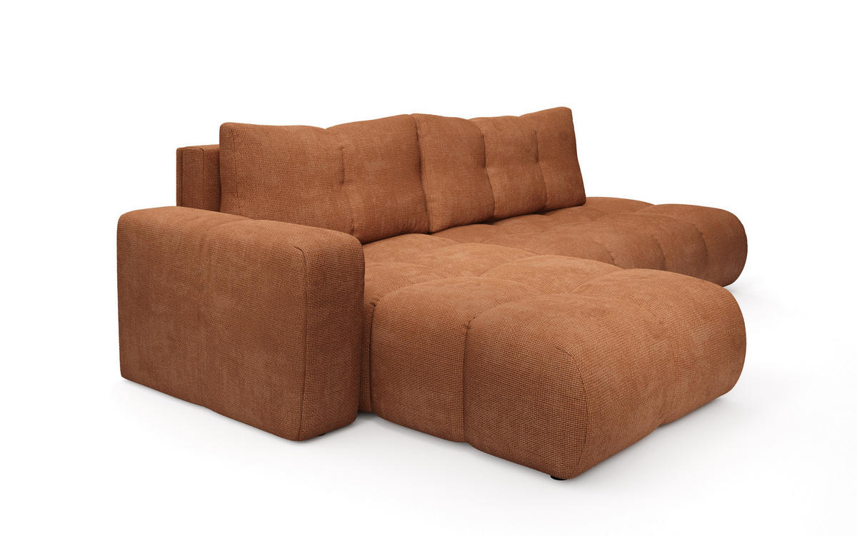 ECKSOFA DUCA L-S Orange Chenille mit Schlaffunktion - Orange, Holz (266.5/266.5cm) - MASSENO