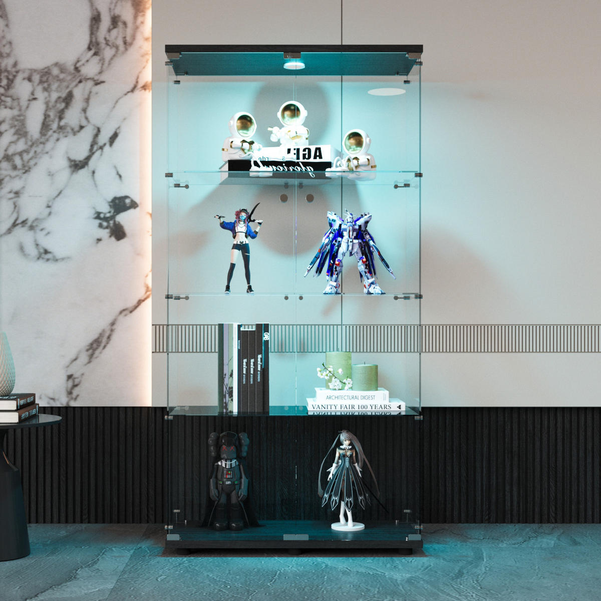 VITRINE Schwarz 80/36/164 cm mit LED-Beleuchtung - Weiß, Glas (36/164/80cm) - PARAFTA HOME