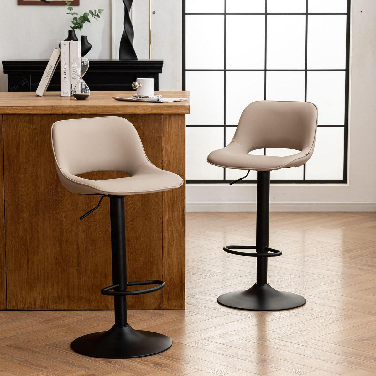 BARHOCKER 2er Set Höhenverstellbar Drehstuhl Khaki - Olivgrün, Kunststoff (49/80/44cm)