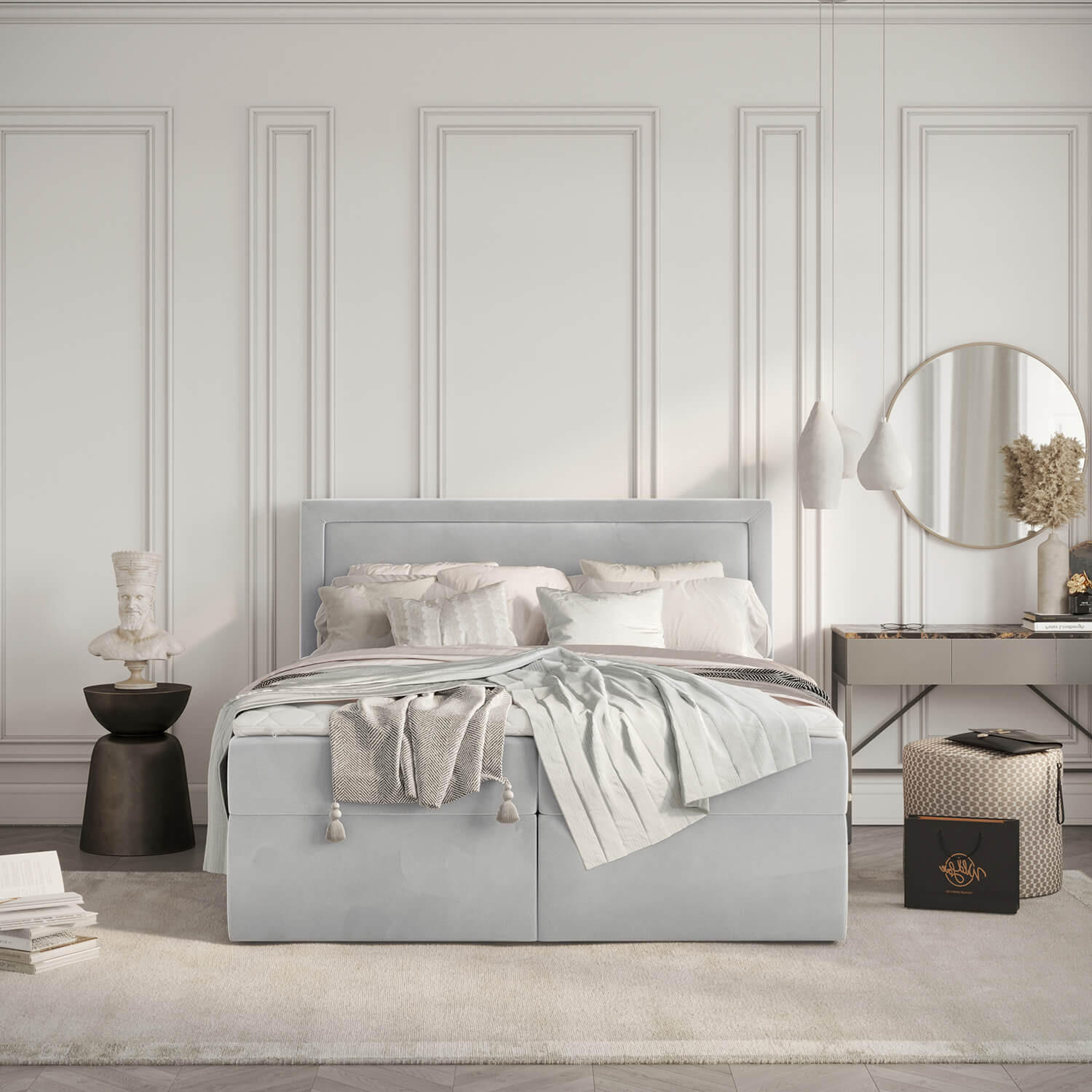 Thumbnail - AltaBeds Boxbett, Hellgrau, Textil, Buche, Kiefer, H2, 7-Zonen, Höhe ca. 20 cm, 180x200 cm, Oeko-Tex® Standard 100, DIN ...