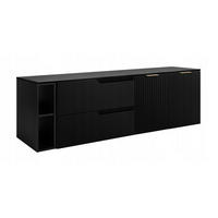 WASCHBECKUNTERSCHRANK MODERN 160 cm mit Arbeitsplatte Farbe: Schwarz mit geriffelter Vorderseite + Regal Farbe: Schwarz - Schwarz - Schwarz, Holzwerkstoff (160/57/46cm) - Rodan