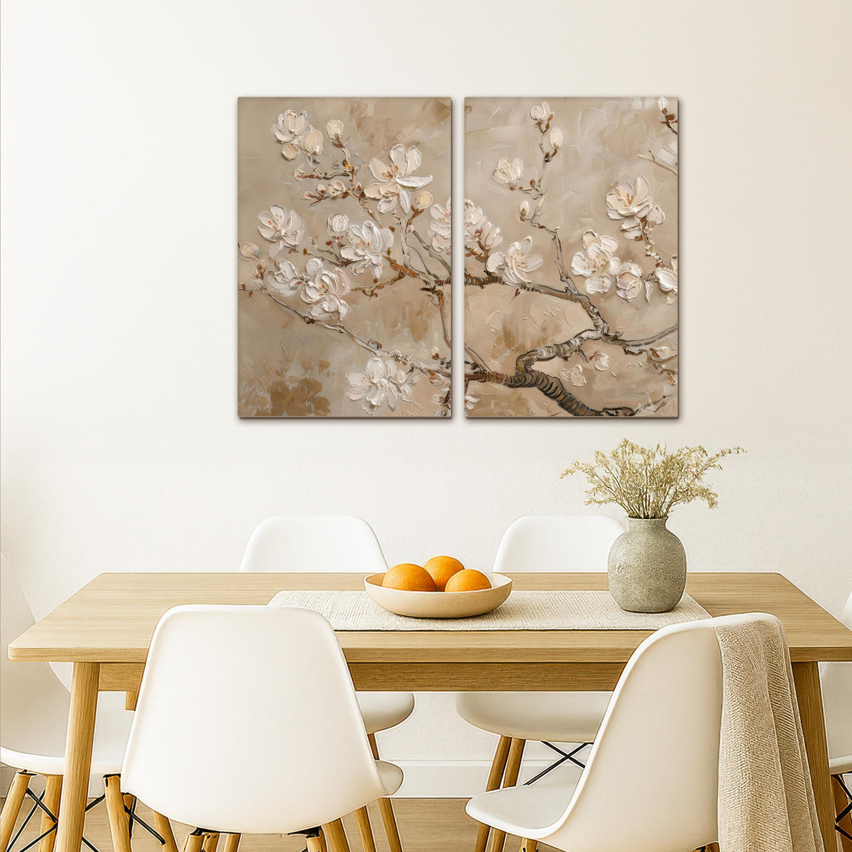 LEINWANDBILD 2er Set Beige - Blüte - Modern 80x60 cm - Greige, Textil (80/60cm) - MuchoWow