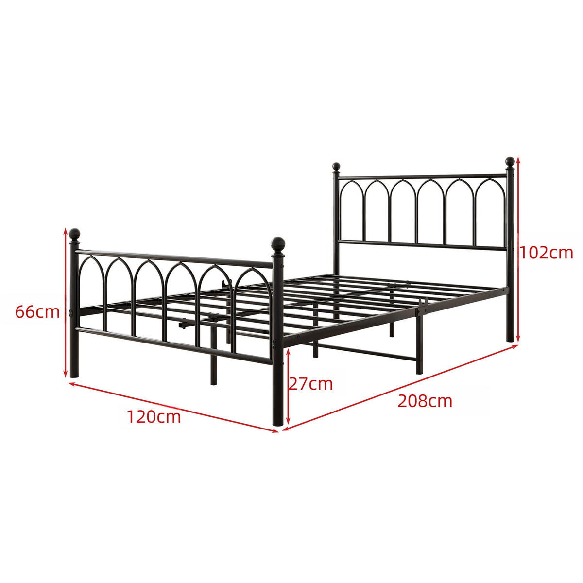 METALLBETT 120/200 cm Schwarz mit USB-Ladestation und LED - Schwarz, Metall (120/200cm) - Oxeza