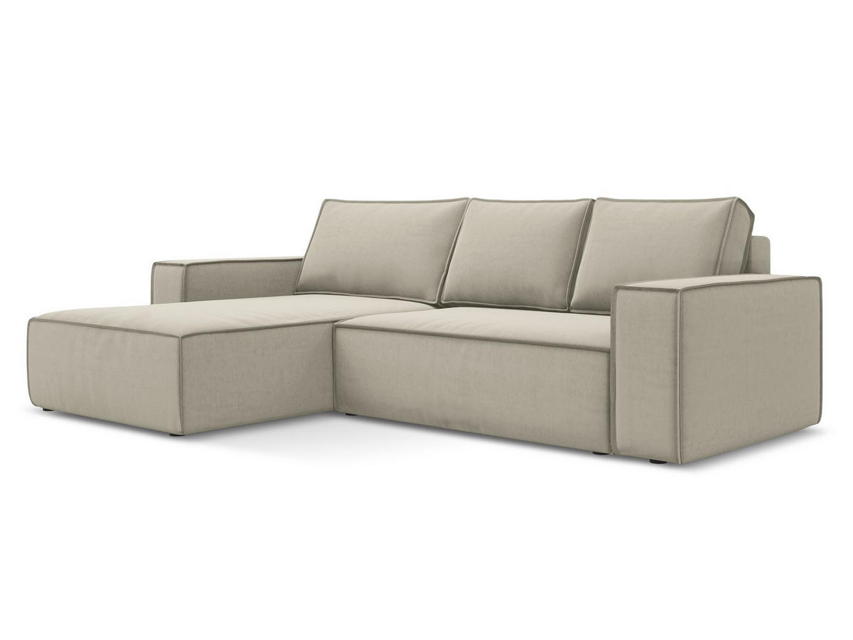 ECKSOFA mit Schlaffunktion Samt Stoff Creme - Perlmutt/Creme, Kunststoff/Textil (185/290cm) - Makamii