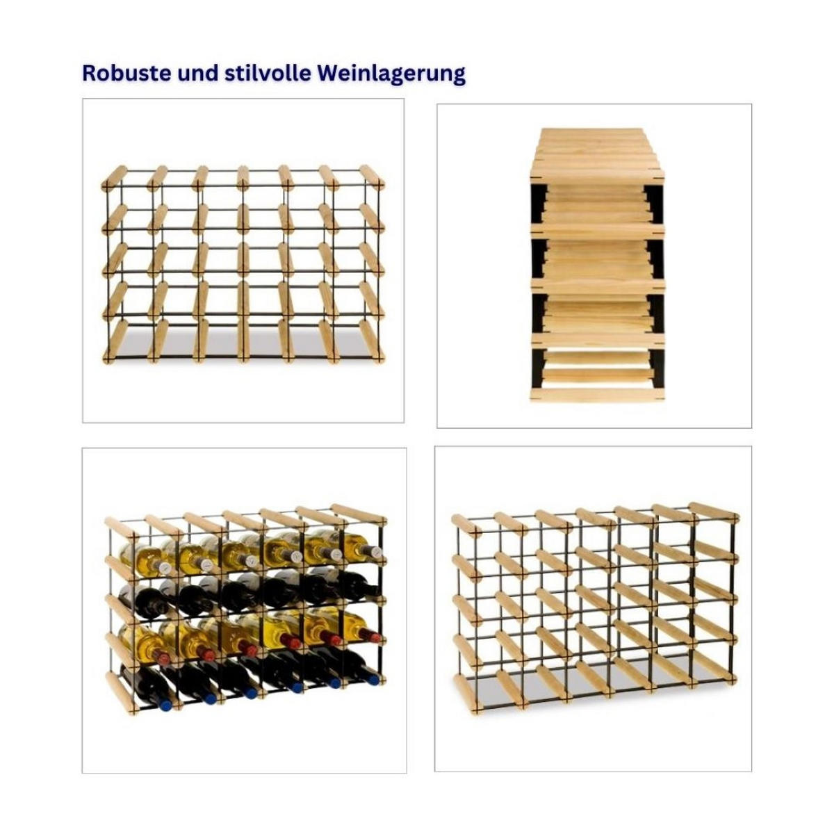 WEINREGAL Vinotega Mod Metal 42,5x62,5x24,5 cm 6x4 Flaschen Massives Kiefernholz Natur - Naturfarben, Holz (62.5/42.5/24.5cm) - PROREGAL