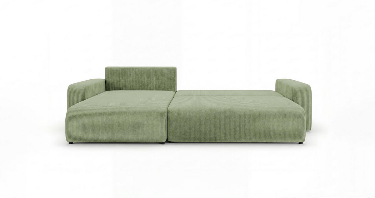 ROHOVÁ pohovka BERLIN levá světle zelená manšestr Poso 47 - funkce spaní, úložný prostor - světle zelená, textil (285/185cm) - Cornero