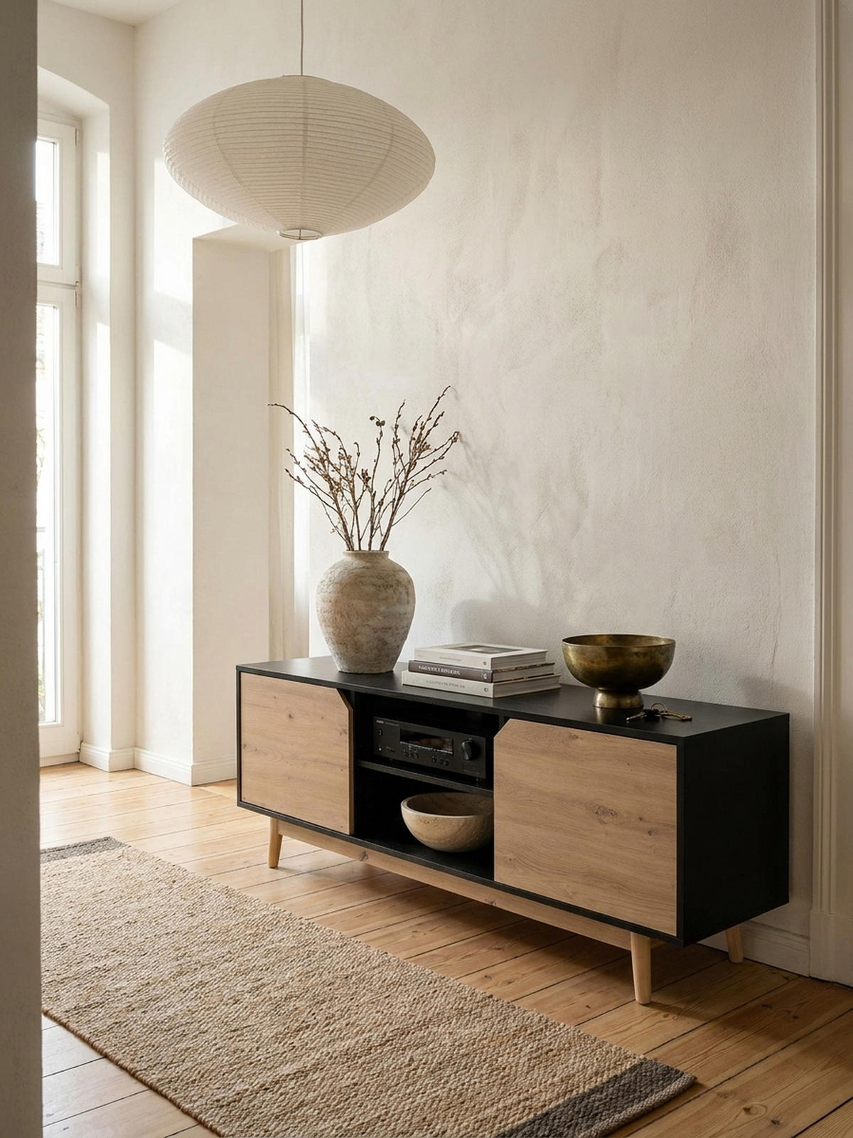 TV-LOWBOARD mit Eiche-Dekor, 2 Türen, modern, Schwarz-Beige 150x40x55 cm - Eichefarben/Schwarz, Holz (150/55/40cm) - KADIMA DESIGN
